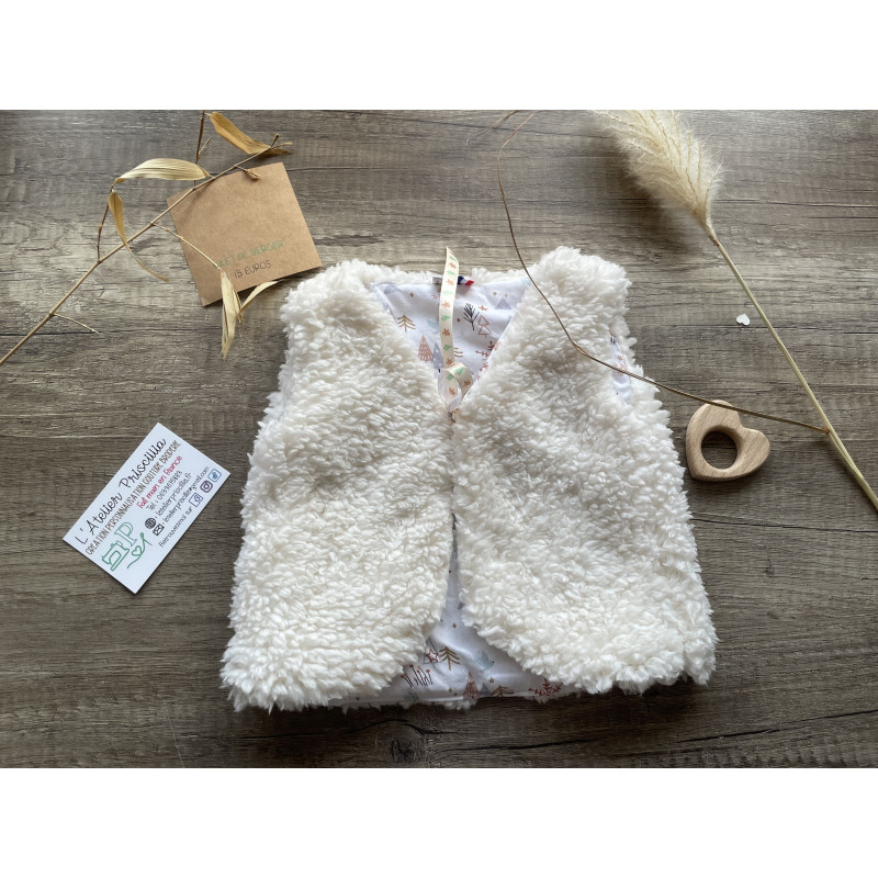 Gilet de berger - Ecru - Imprimé sapin saumon