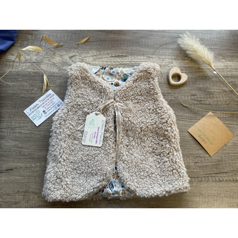 Gilet de berger - Beige - Imprimé sapin Bleu