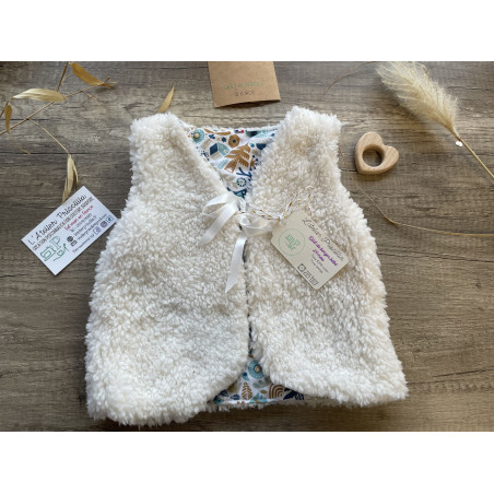 Gilet de berger - Ecru - Imprimé sapin Bleu